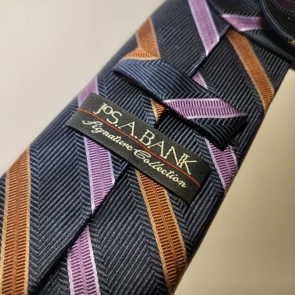 Jos. A. Bank Classic Striped Tie in Navy, Lavender, and Orange - Picture 3 of 5
